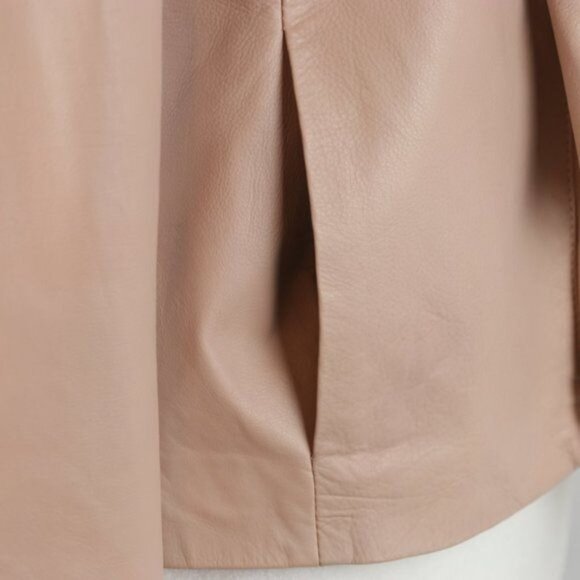Milly Women's Small Champagne Pink Leather Waterfall Collar Full Zip Jacket - Picture 7 of 10